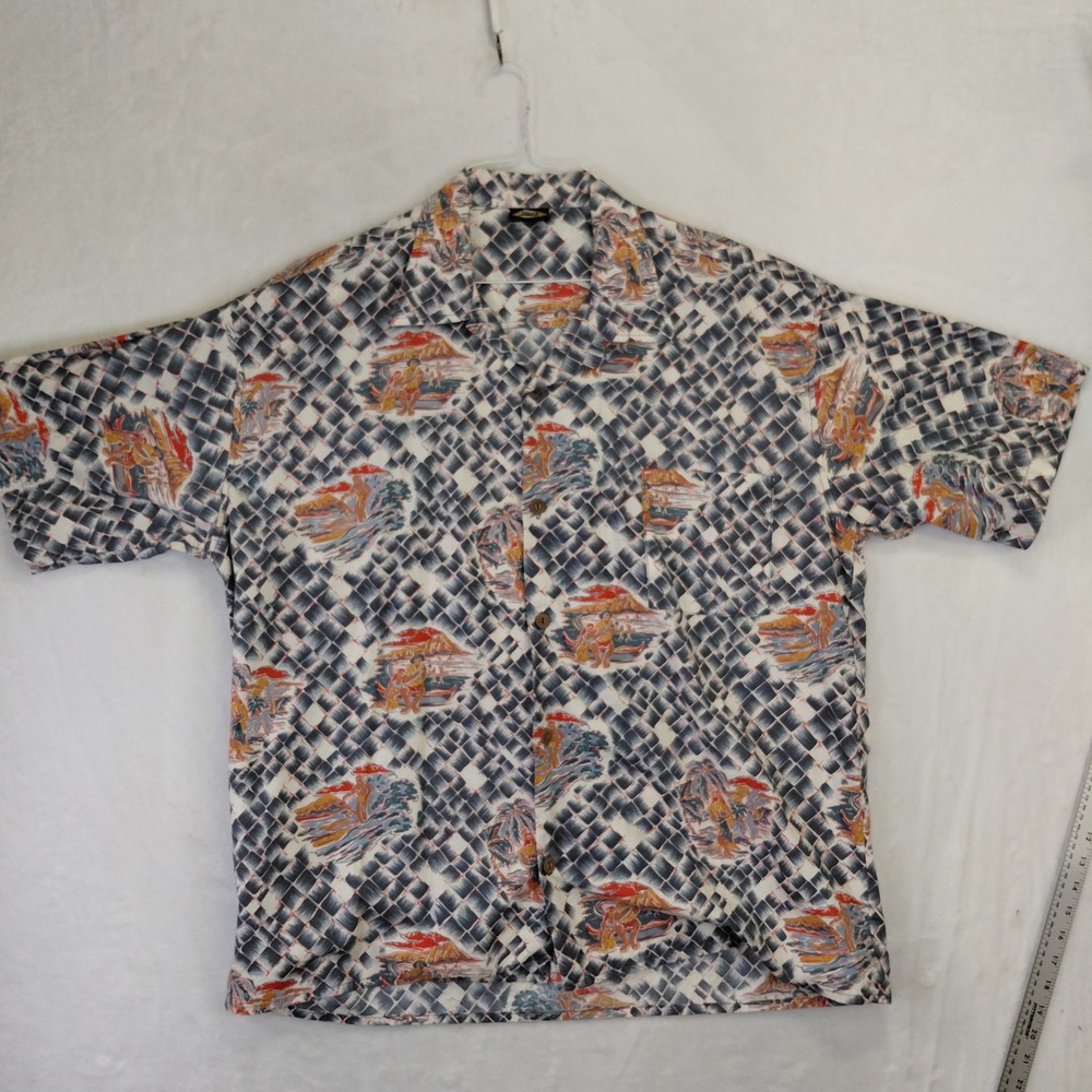 Kirra Vintage Hawaiian Shirt Mens Blue Orange Geometric Surf Print XL
